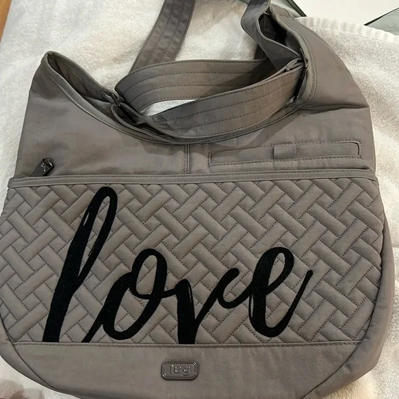 NWOT Lug canopy crossbody in grey with black embroidery - Picture 1 of 5